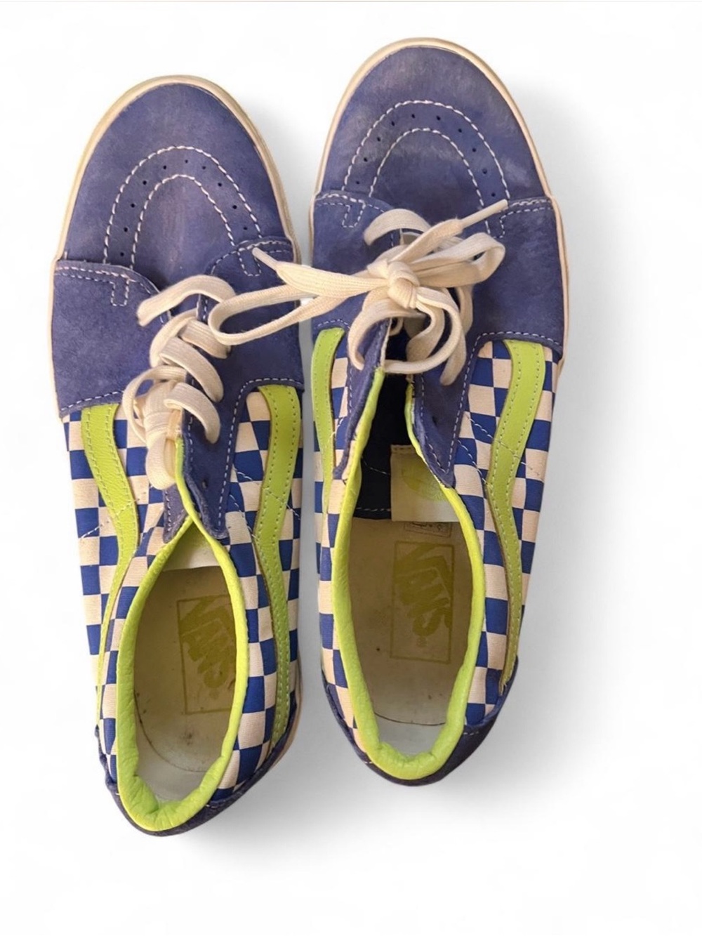 Vans Blue Suede & Lime Checkerboard Low-Top Sneakers